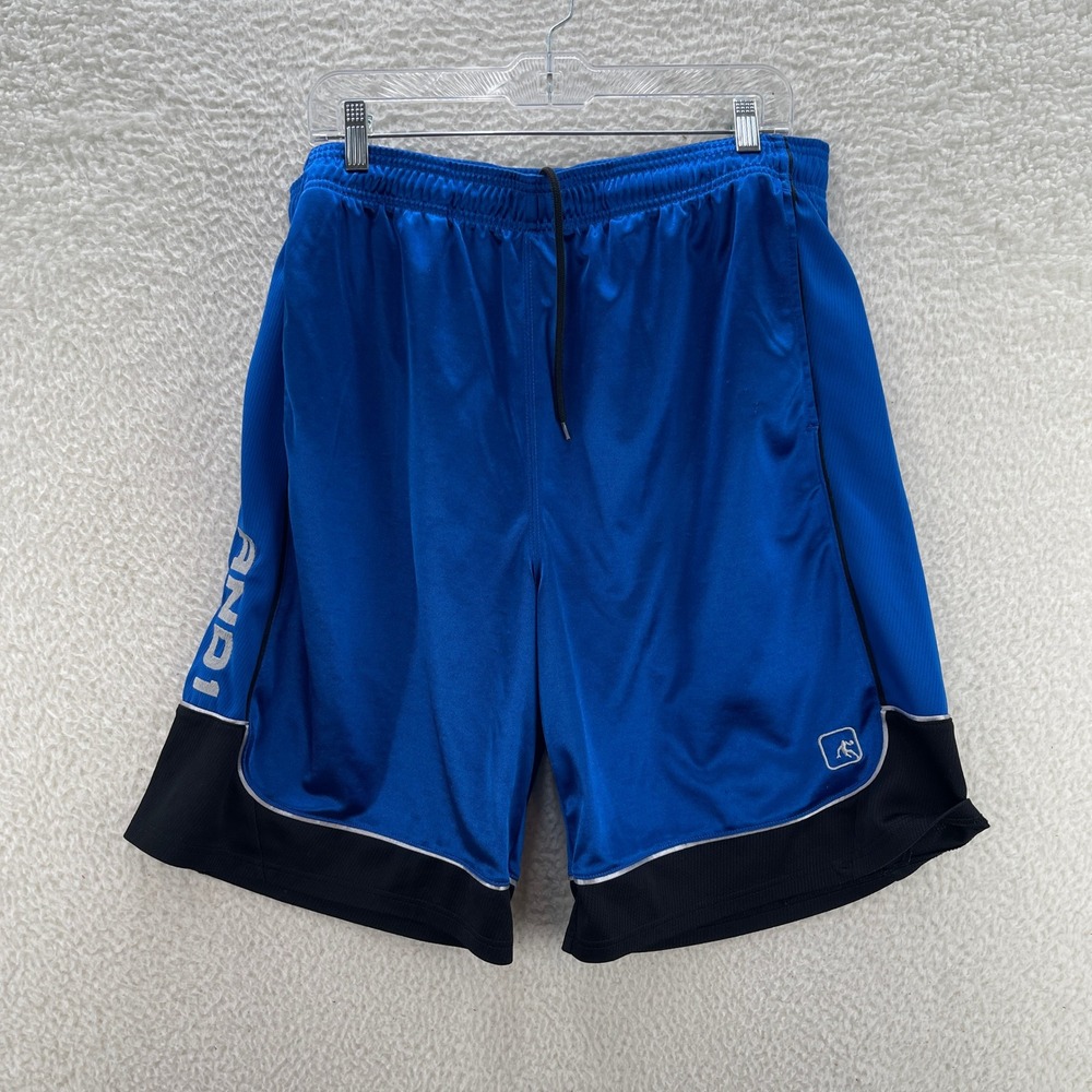 AND1 Basketball Shorts Mens XL Blue Black Dazzle Shiny Gym Y2K Baggy Summer